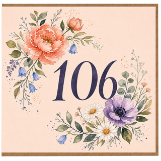 106th Birthday Card, Floral Watercolour Birthday Card for Her