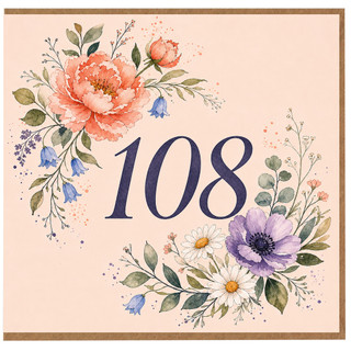108th Birthday Card, Floral Watercolour Design