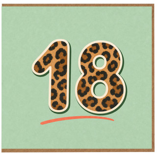 18th Birthday Card, Leopard Print Number 18 Card