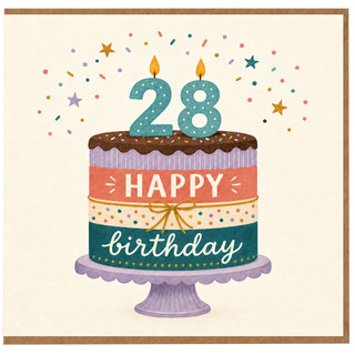 28th Birthday Card, Happy Birthday Cake Design Card
