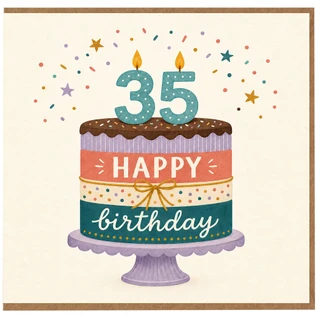 35th Birthday Card, Happy Birthday Cake Design