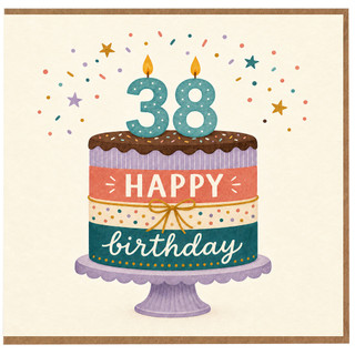 38th Birthday Card, Happy Birthday Cake Design Card