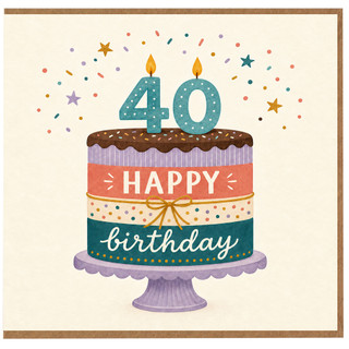 40th Birthday Card, Happy Birthday Cake Design Card