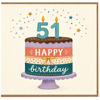 51st Birthday Card, Happy Birthday Cake Design
