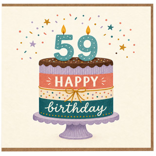 59th Birthday Card, Happy Birthday Cake Design