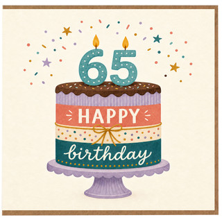 65th Birthday Card, Happy Birthday Cake Design