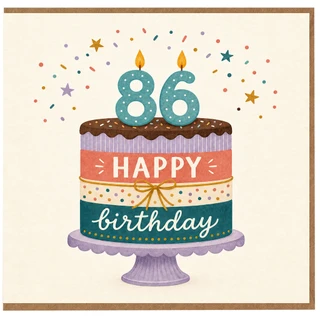 86th Birthday Card, Happy Birthday Cake Design Card