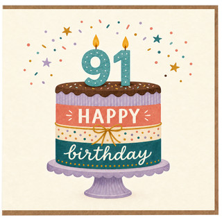 91st Birthday Card, Happy Birthday Cake Design
