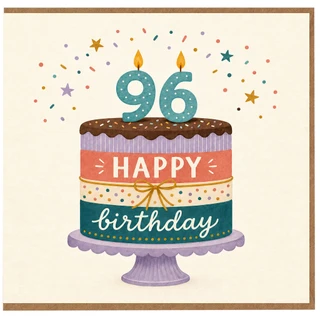 96th Birthday Card, Happy Birthday Cake Design