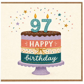 97th Birthday Card, Happy Birthday Cake Design Card