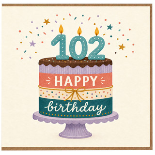 102nd Birthday Card, Happy Birthday Cake Design