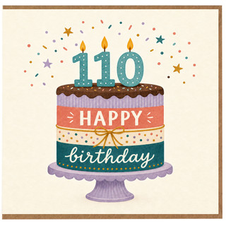 110th Birthday Card, Happy Birthday Cake Design Card