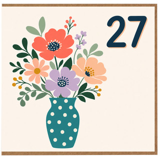 27th Birthday Card, Floral Vase Design