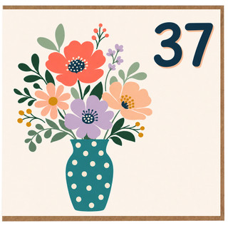 37th Birthday Card, Floral Bouquet in Vase
