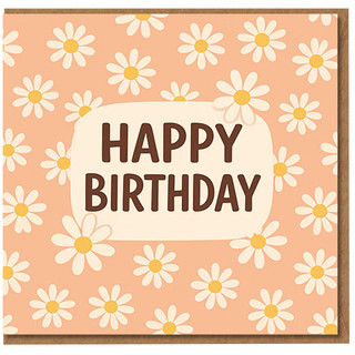 Daisy Birthday Card - Cute Floral Happy Birthday Greeting Card - Pastel Peach Daisies Design, A6 with Envelope, Blank Inside, for Her or Him