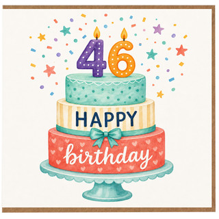 46th Birthday Card, Happy Birthday Cake Design Card