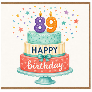 89th Birthday Card, Happy Birthday Cake Design