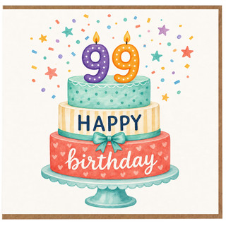 99th Birthday Card, Happy Birthday Cake Design