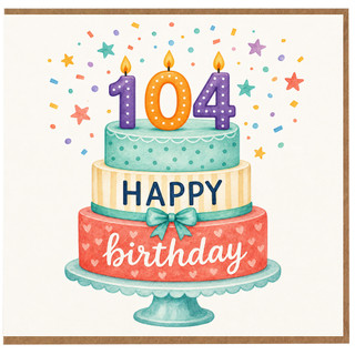 104th Birthday Card, Colourful Birthday Cake Design