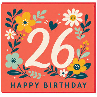 26th Birthday Card, Floral Happy Birthday Card