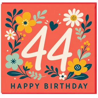 44th Birthday Card, Floral Design Happy Birthday Card