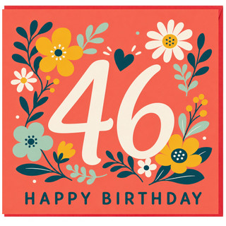 46th Birthday Card, Floral Happy Birthday Card