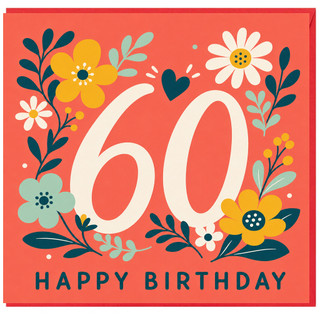 60th Birthday Card, Floral Happy Birthday Card