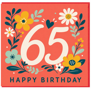 65th Birthday Card, Floral Happy Birthday Card
