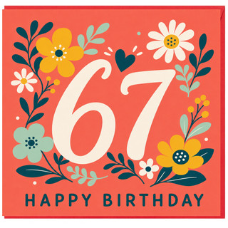67th Birthday Card, Floral Happy Birthday Card