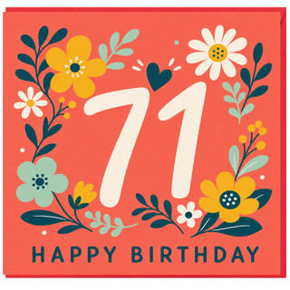71st Birthday Card, Floral Design Happy Birthday Card