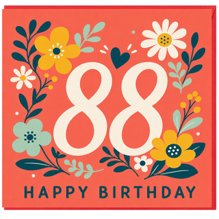 88th Birthday Card, Floral Happy Birthday Card