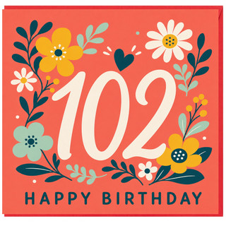 102nd Birthday Card, Floral Happy Birthday Card