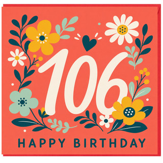 106th Birthday Card, Floral Happy Birthday Card