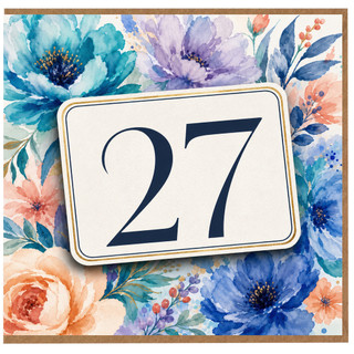 27th Birthday Card, Floral Watercolour Number 27 Card