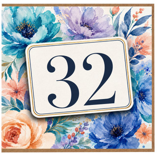 32nd Birthday Card, Floral Watercolour Age 32 Card