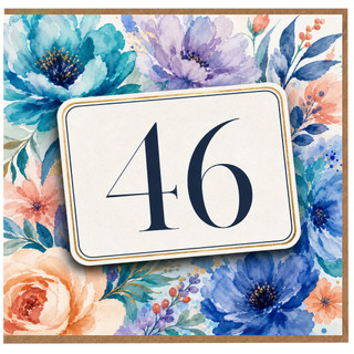 46th Birthday Card, Floral Watercolour Number 46 Card
