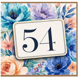 54th Birthday Card, Floral Watercolor 54 Birthday Card