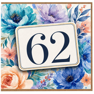 62nd Birthday Card, Floral Watercolour 62 Birthday Card