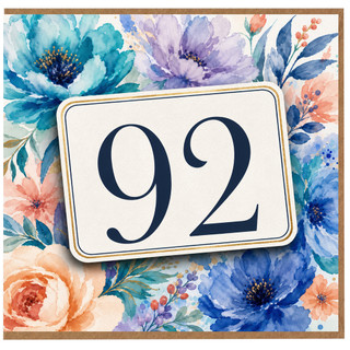 92nd Birthday Card, Floral Watercolour Number 92 Card
