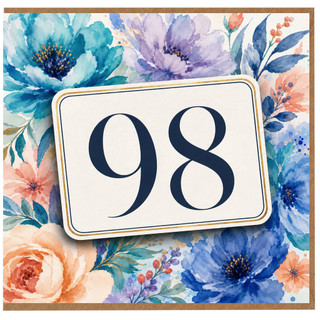 98th Birthday Card, Floral Watercolour 98 Birthday Card