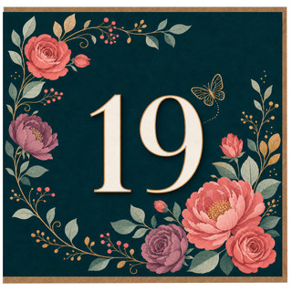 19th Birthday Card, Floral Number 19 Card