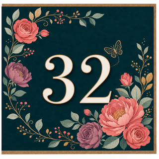 32nd Birthday Card, Floral Design