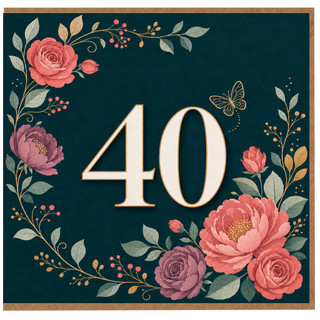 40th Birthday Card, Floral Wreath Design