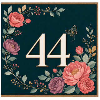 44th Birthday Card, Floral Number 44 Card