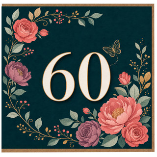 60th Birthday Card, Floral Botanical Design