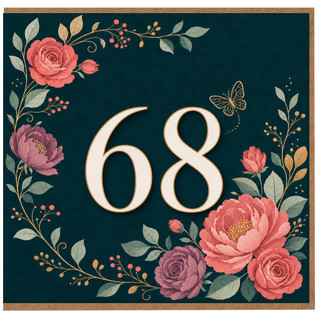 68th Birthday Card, Floral Number 68 Birthday Card