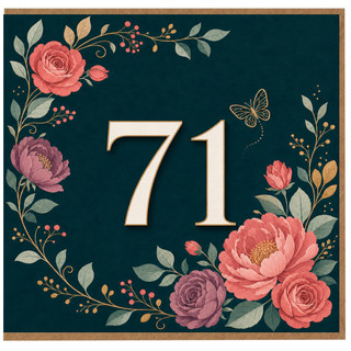 71st Birthday Card, Floral Wreath Design