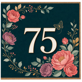 75th Birthday Card, Elegant Floral Wreath Card