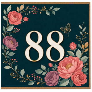 88th Birthday Card, Floral Number 88 Card