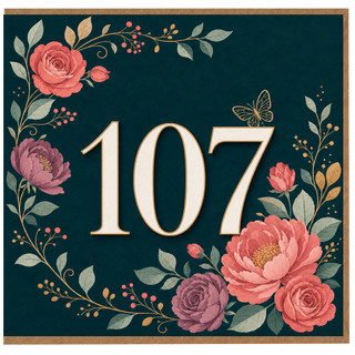 107th Birthday Card, Floral Number 107 Birthday Card
